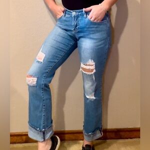 Dear John Blue Boyfriend Jeans Distressed Cuffed